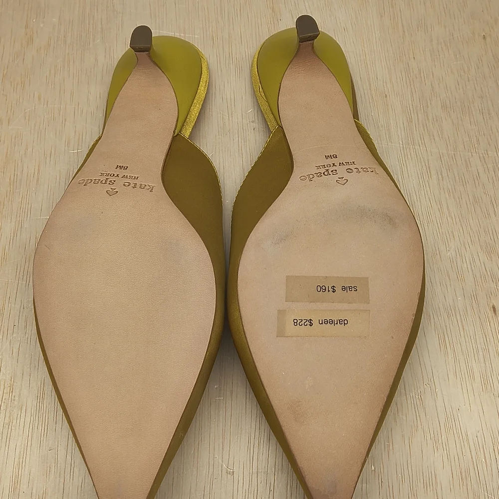 Kate Spade Darlene Yellow Satin Bow Jewel Pointed Toe Kitten Heel Mules Size 8 - Picture 12 of 12